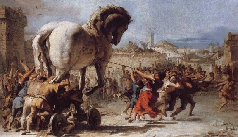 TIEPOLO, Giovanni Domenico The Building of the Trojan Horse The Procession of the Trojan Horse into Troy